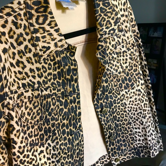 Cropped Denim Leopard Print Jacket - Picture 3 of 5